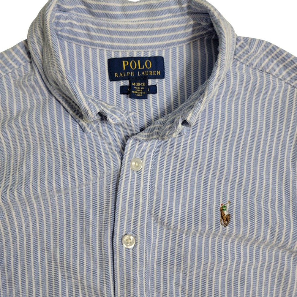 Polo Ralph Lauren Striped Knit Oxford Boys Shirt M 10-12 Preppy Quiet Luxury L/S